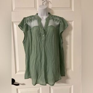 T37a- PERCH Sage Green Blouse